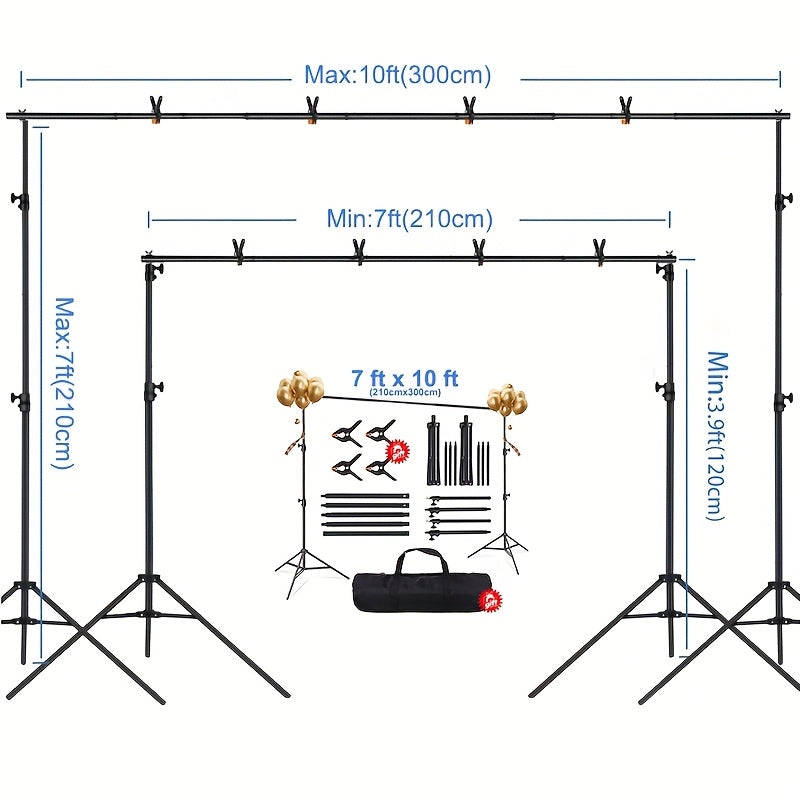 Adjustable Backdrop Stand 10x7ft (3x2.1m) with 4 Backdrop Clips & Trolley Carry Bag – Portable Easy Setup Background Support System for Weddings, Parties, Conferences & Photo Studios Canada