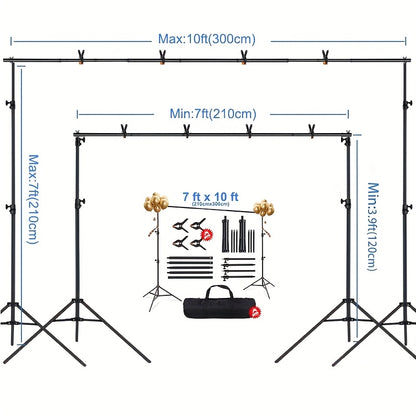 Adjustable Backdrop Stand 10x7ft (3x2.1m) with 4 Backdrop Clips & Trolley Carry Bag – Portable Easy Setup Background Support System for Weddings, Parties, Conferences & Photo Studios Canada