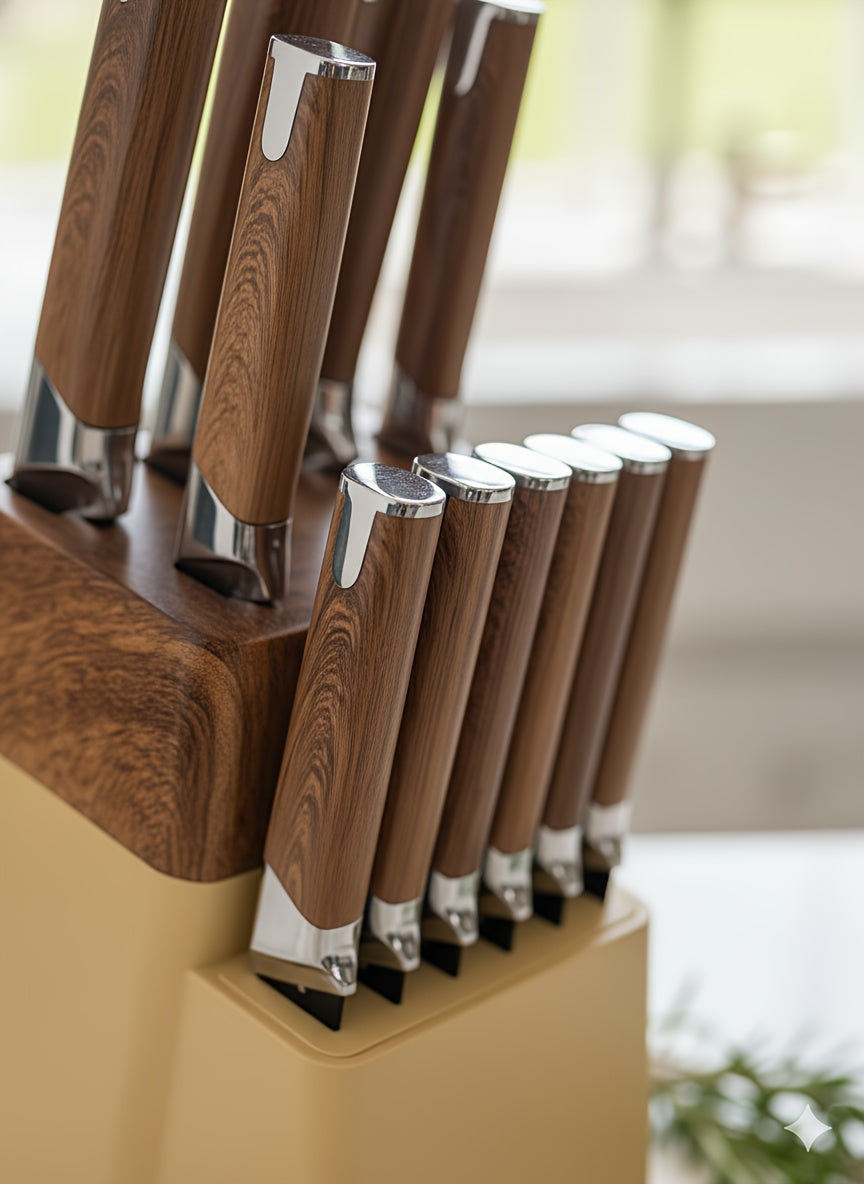 13pcs All-in-One Kitchen Knife Set with Holder - Includes 6 Steak Knives, Chef Knife, Bread Knife & Scissors - Perfect Housewarming Gift for New Home - Sharp & Durable Cooking Tools