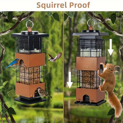 Squirrel Proof Bird Feeder 5LB Metal Outdoor Hanging – Bilateral Weight-Activated Design, Large Capacity Wild Bird Feeder, No Electricity or Batteries Needed, Durable & Weather Resistant
