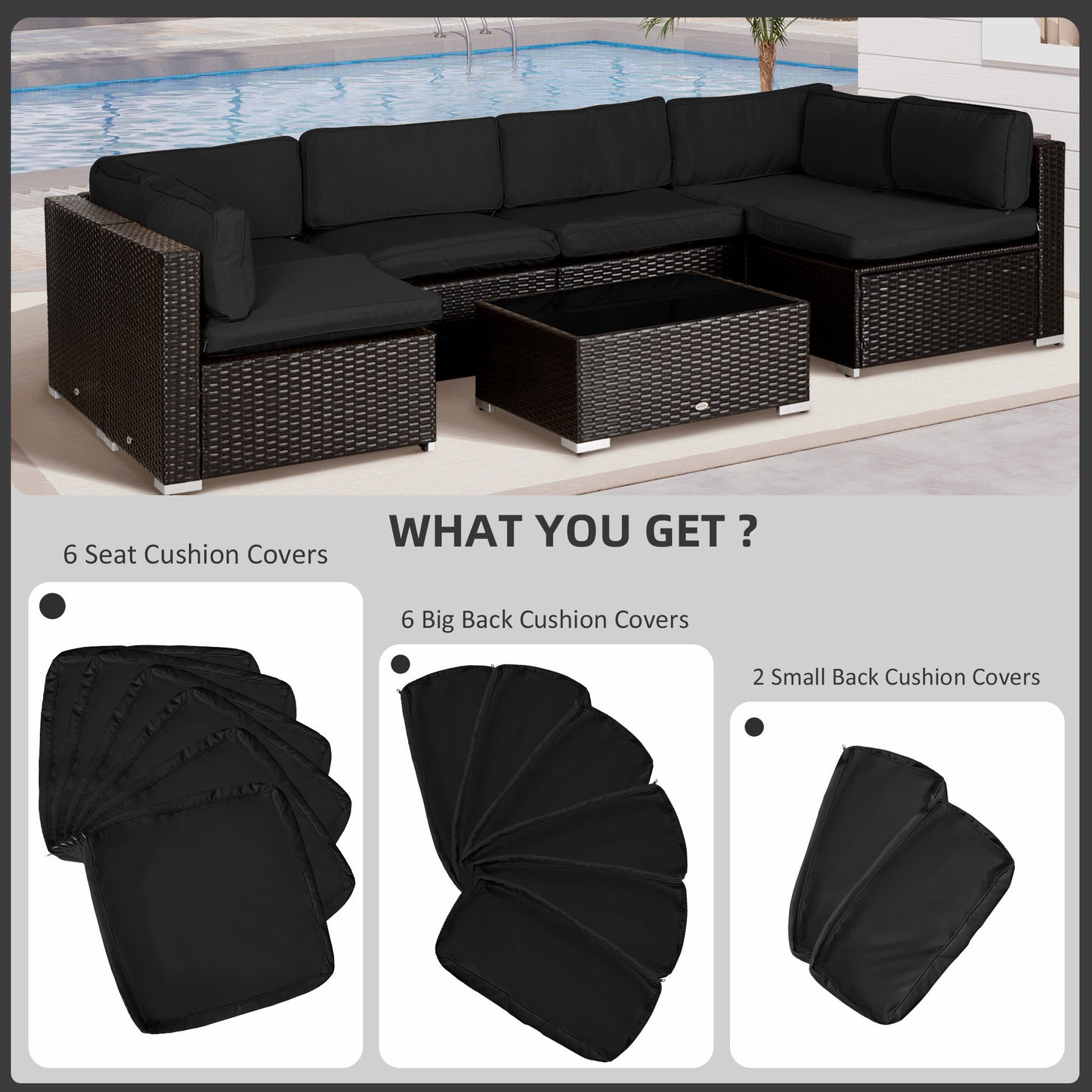 Outdoor Cushion Covers 14 Pcs Replacement for Rattan Sofa Set Polyester Waterproof Dustproof Machine Washable Zipper Closure Navy Blue - Patio Garden Furniture Covers, Canada