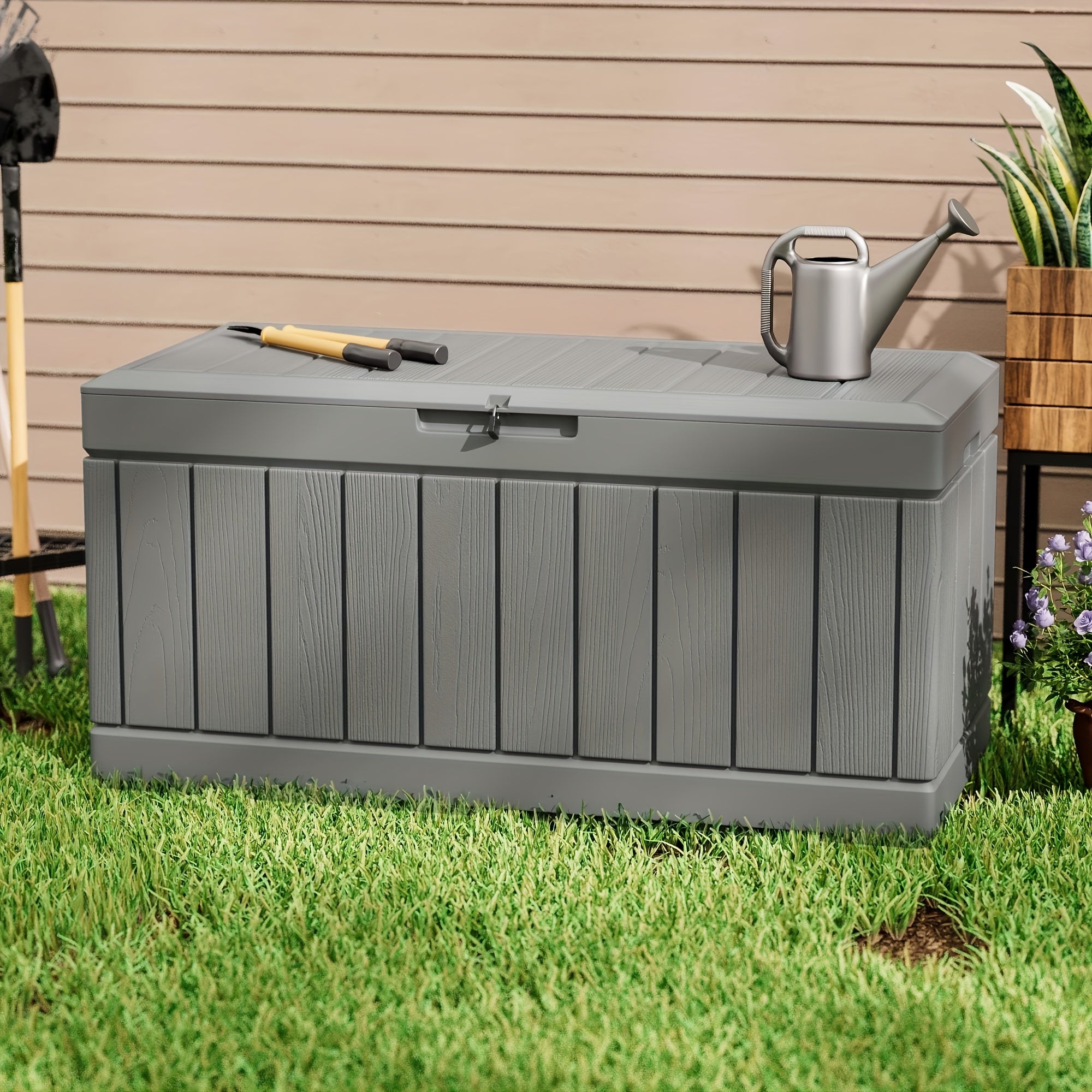 82 Gallon Deck Box Lockable Waterproof Resin – Outdoor Storage Bench for Patio, Garden, Pool & Backyard, UV Resistant, Doubles as Seating, 4 Colours, Easy Assembly Canada