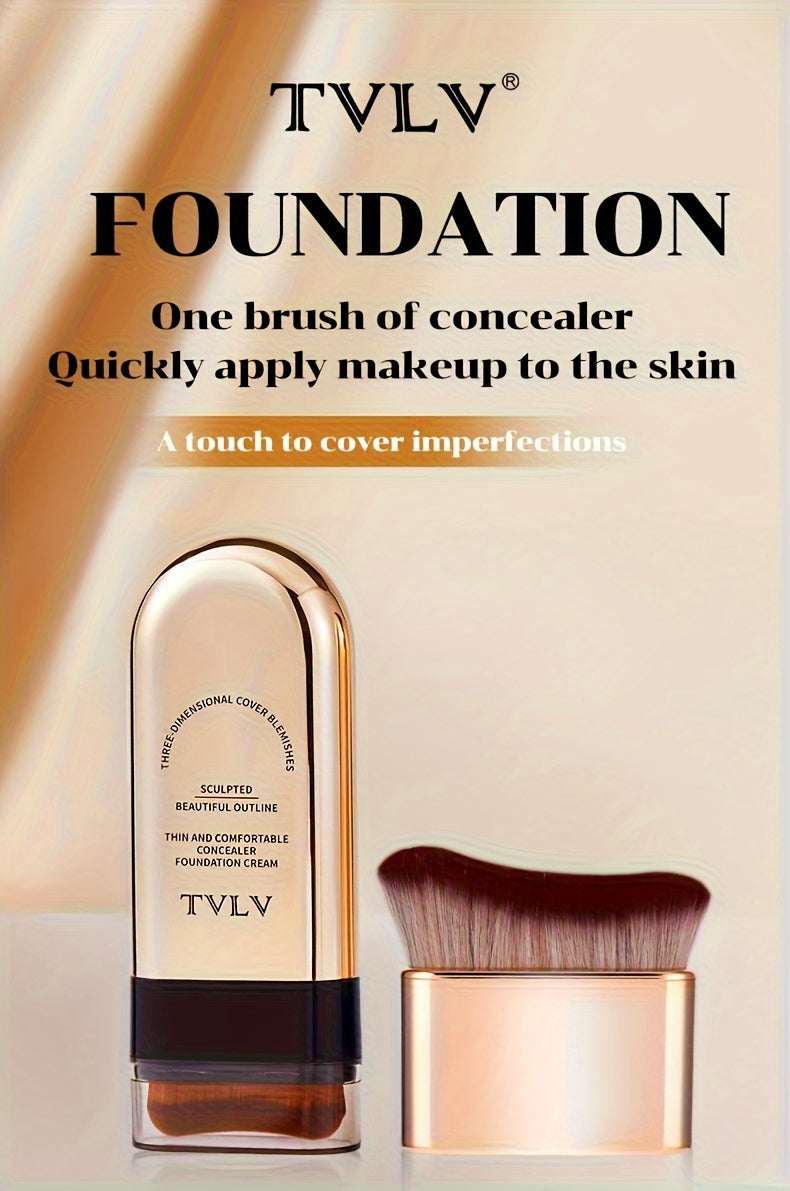 2-in-1 Foundation Stick with Concealer & Contour + Rose Golden Makeup Brush-Waterproof Sweatproof Cream Foundation, Long-Lasting Natural Coverage, Travel-Friendly for Daily Wear, Dates, Stage & Photography-Shades: Cream, Warm Beige, Wheat