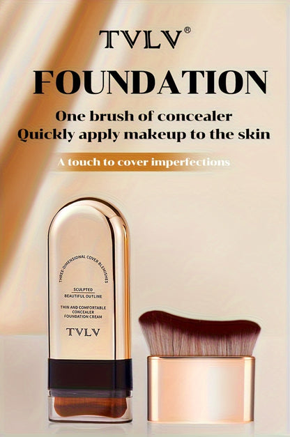 2-in-1 Foundation Stick with Concealer & Contour + Rose Gold Makeup Brush – Waterproof Long-Lasting Cream Foundation for Daily Wear, Dates & Stage – Shades: Cream & Wheat