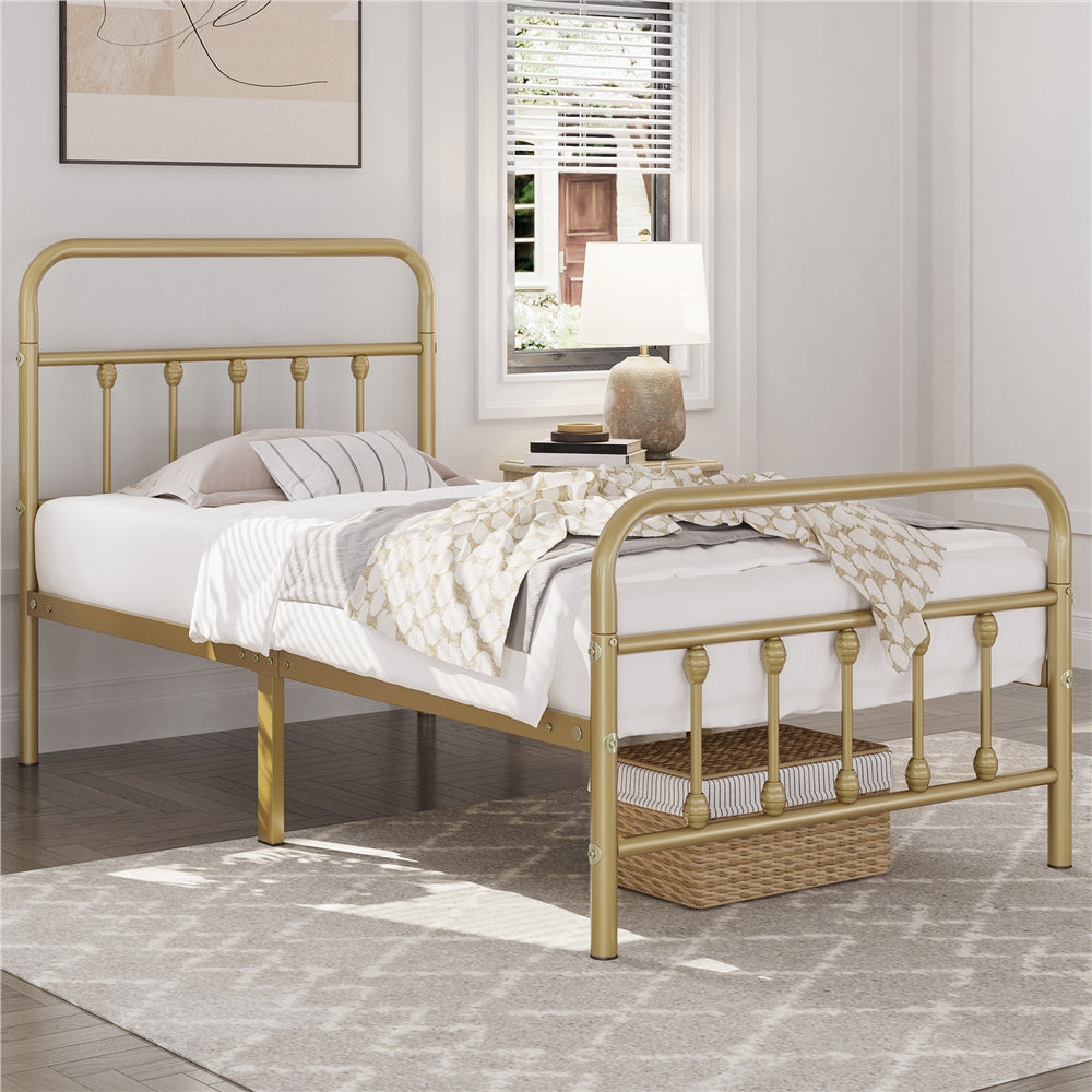 Farmhouse Iron Platform Bed Frame High Headboard Footboard Slatted Base 800 lb No Box Spring Underbed Storage - ALDEN DESIGN Classic Bed, Black White, Twin Full Queen, Canada