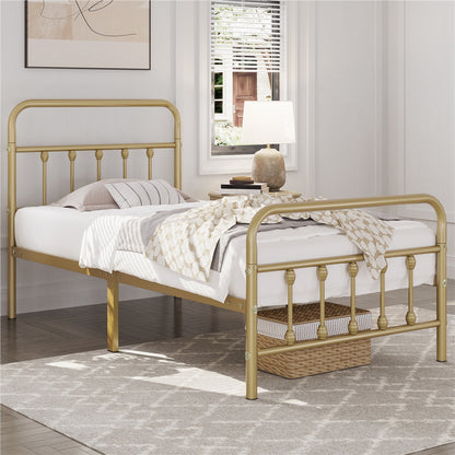 Farmhouse Iron Platform Bed Frame High Headboard Footboard Slatted Base 800 lb No Box Spring Underbed Storage - ALDEN DESIGN Classic Bed, Black White, Twin Full Queen, Canada
