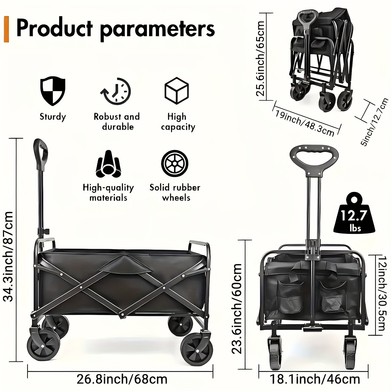 330lbs Collapsible Folding Wagon Cart Heavy Duty Outdoor Utility Wagon Beach Wagon Grocery Wagon Camping Portable Garden Wagon Cart With All-Terrain Wheels, Pet Stroller, Pet Dog Stroller