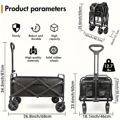 Collapsible Folding Wagon Cart 330lbs Heavy Duty – All-Terrain Wheels Outdoor Utility Wagon for Beach Camping Garden Grocery, Pet Dog Stroller – ShopVora CA