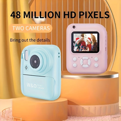 Instant Print Camera 1080P HD – 2.4" Screen, 3 Rolls Print Paper & 32GB SD Card Included, Rechargeable Battery, Type-C Charging, Pink & Blue – Birthday & Christmas Gift for Teens & Adults