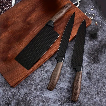 7-Piece Kitchen Knife Set with Scissors & Fruit Knife – Stainless Steel Complete Home & Restaurant Cooking Tool Set, Ergonomic Handle, Brown & Beige | Canada