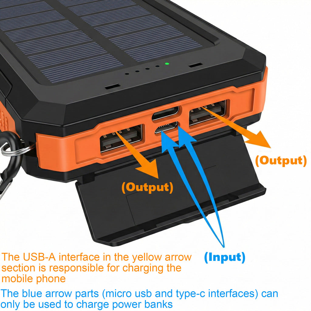 20000mAh Portable Solar Power Bank, Portable Solar Mobile Phone Charger, Camping External Battery Charger for Mobile Phones, 2 USB/ LED Flashlights with Compass for Outdoor Activities