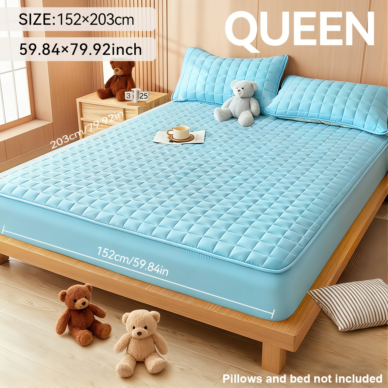 Waterproof Mattress Protector Cover Fitted Sheet Thickened Breathable Mattress Topper Pad Twin Full Queen King Size Bedroom Guest Room Hotel Comfortable Durable Bed Cover