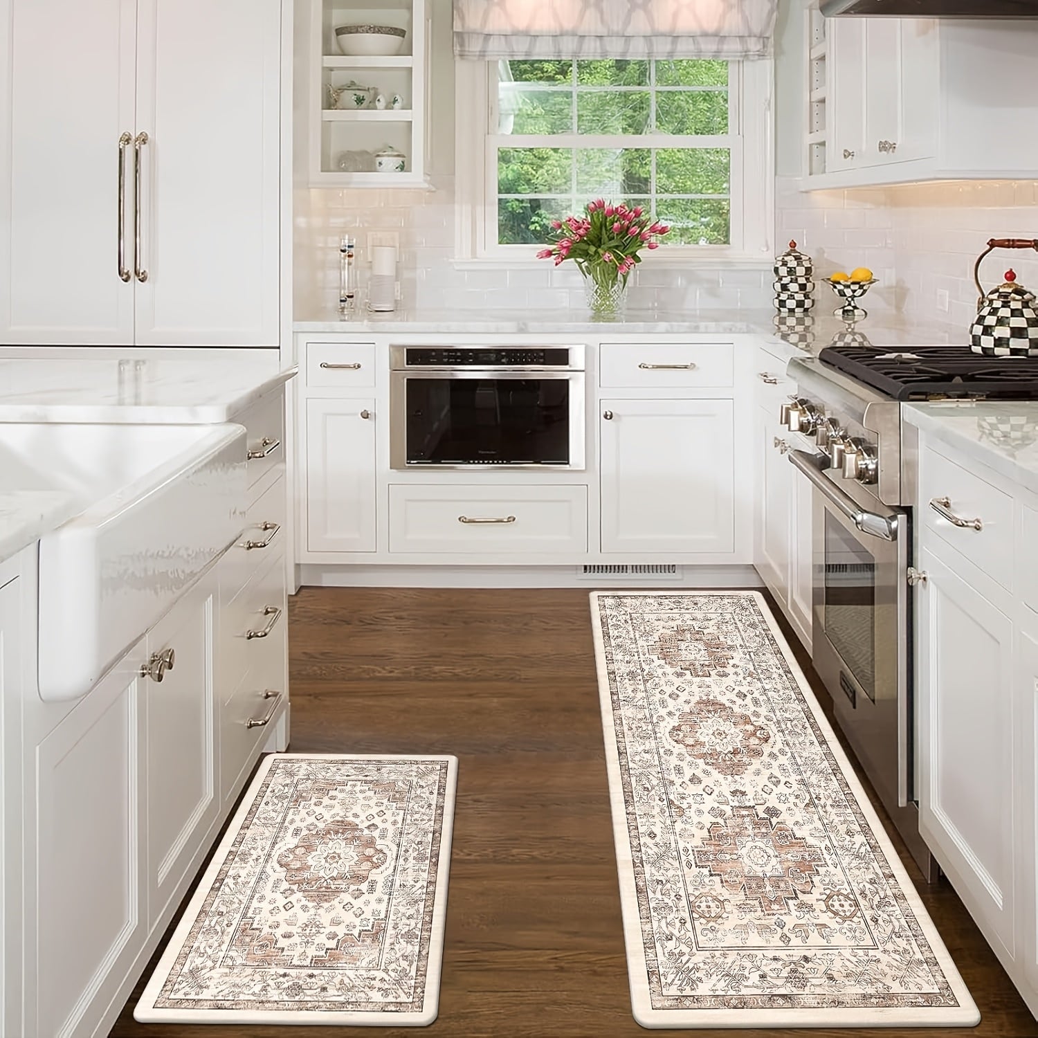 PVC Foam Cushioned Floor Mats 2pcs Non-Slip Quick-Dry – Comfort Standing Runner Rug for Kitchen Dining Room Farmhouse & Modern Home Decor