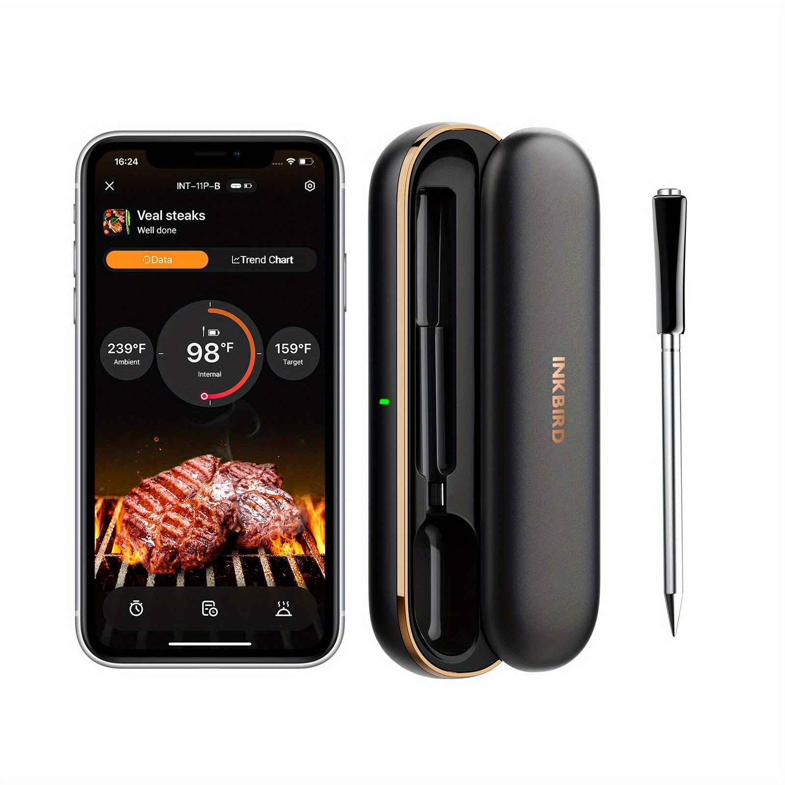 1pc/2pcs 328Ft/100M Wifi Wireless Meat Thermometer, BBQ Thermometer with 2 Sizes Food Grade Stainless Steel Probes, 28 Meat Menus, WIFI Unlimited Range, Temperature Alarms, Timer, Readable HD LCD Display, for BBQ Cooking, Christmas Gifts
