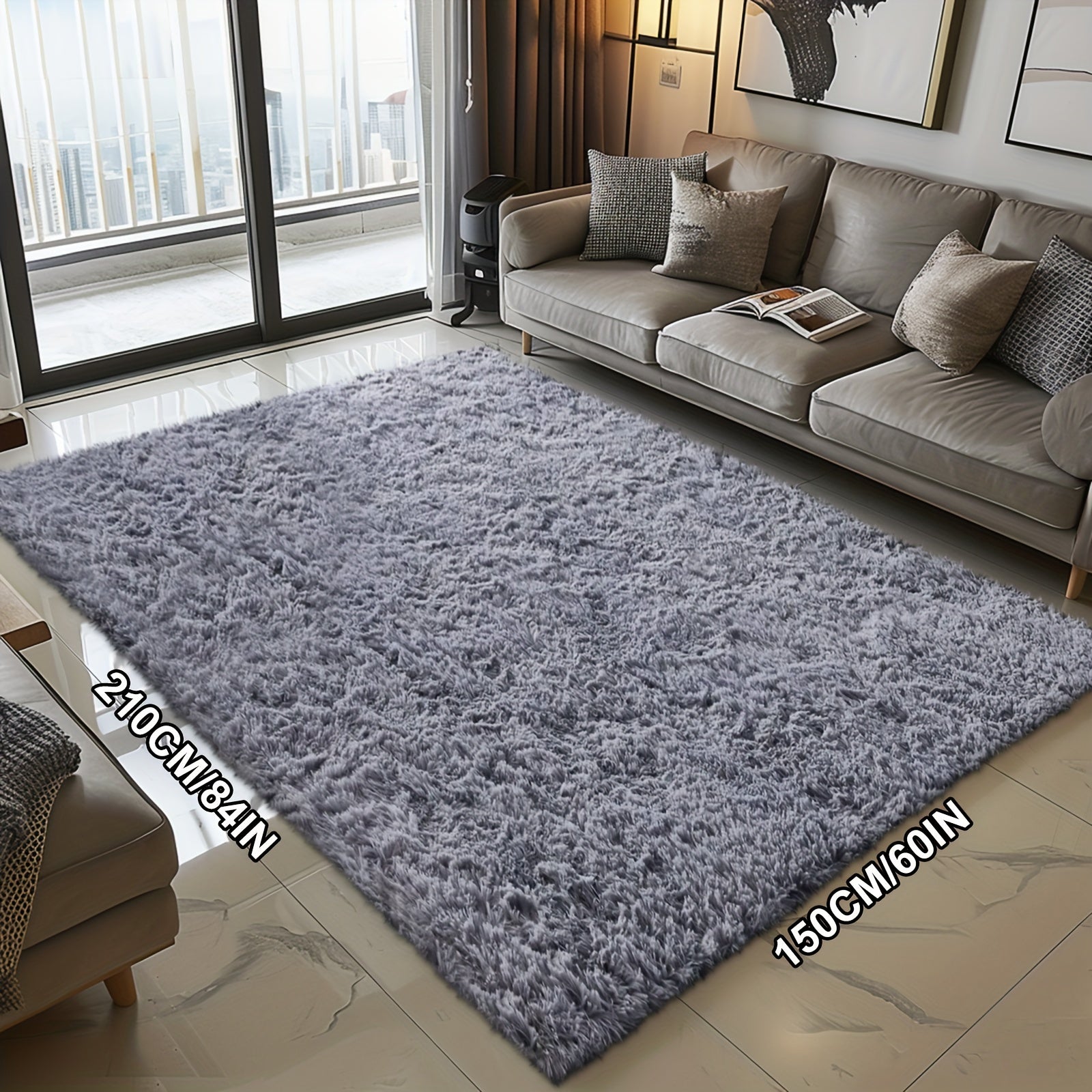 Fluffy Soft Area Rug – Luxury Non-Slip Indoor Carpet for Living Room, Bedroom & Home Decoration, Ultra-Plush Floor Rug, 7 Colours & 5 Sizes, Tie-Dye Black White Navy Blue Grey