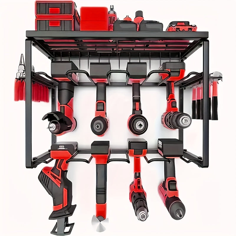 Wall Mounted Power Tool Storage Rack, Garage Tool Storage Rack, And Storage Rack with Screw Rack/Pliers Rack/Hammer Rack, 4Layer8Drill, 3Layer7Drill, 4Layer4Drill, 2Layer4Drill, A Gift for The Family, Storage Racks