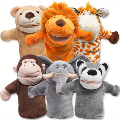 6pcs Kids Animal Hand Puppet Set with Working Mouths - Elephant, Giraffe, Lion, Bear, Raccoon & Monkey Plush Puppets for Puppet Show Theater, Birthday Gift for Toddlers