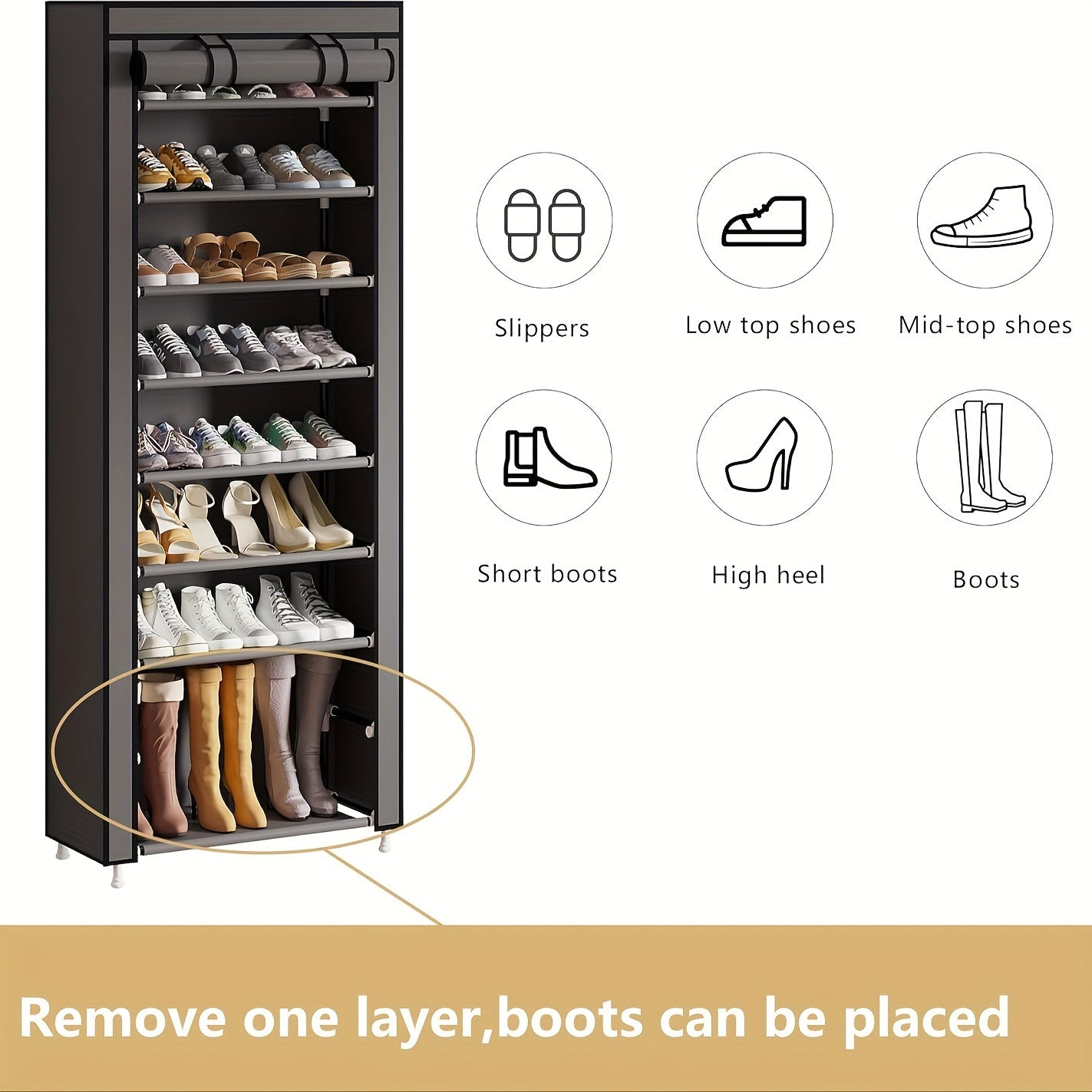 Shoe Storage Cabinet 3-9 Tiers Dustproof with Zipper Cover - Large Capacity Stackable Shoe Rack Organizer Holds 27 Pairs, Easy Assembly, for Entryway Bedroom Dorm Canada
