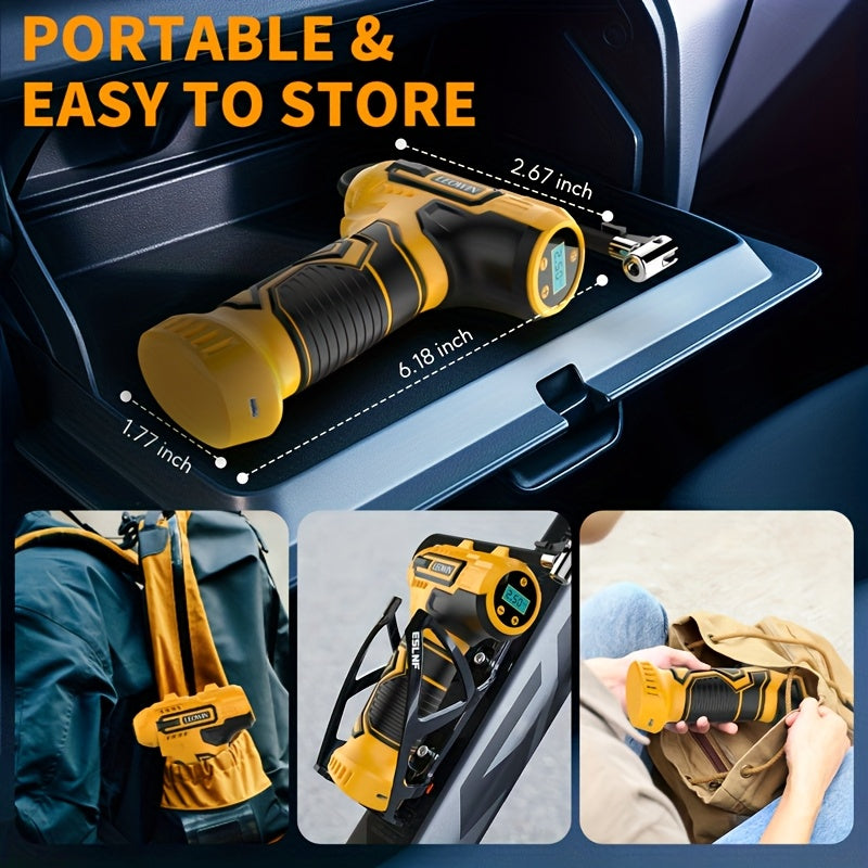 Tire Inflator Portable Air Compressor 150PSI – Cordless Auto-Shutoff Handheld Pump, Digital Pressure Gauge, LED Light, Rechargeable – Cars Motorcycles Bikes Balls Canada