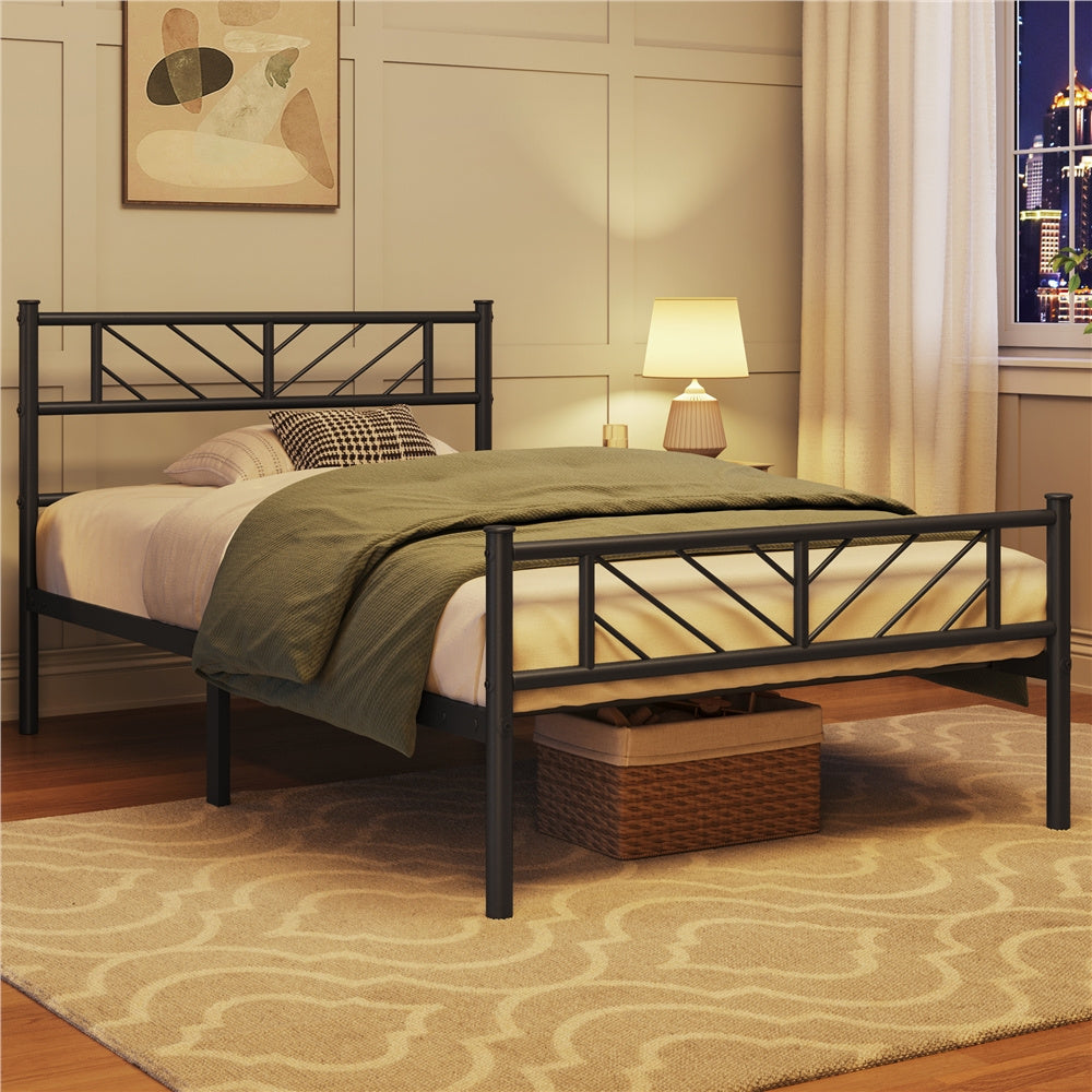 Metal Platform Bed Frame Twin Full Queen with Arrow Headboard Footboard No Box Spring Needed Underbed Storage - ALDEN DESIGN Minimalist Bed, White Black, Canada