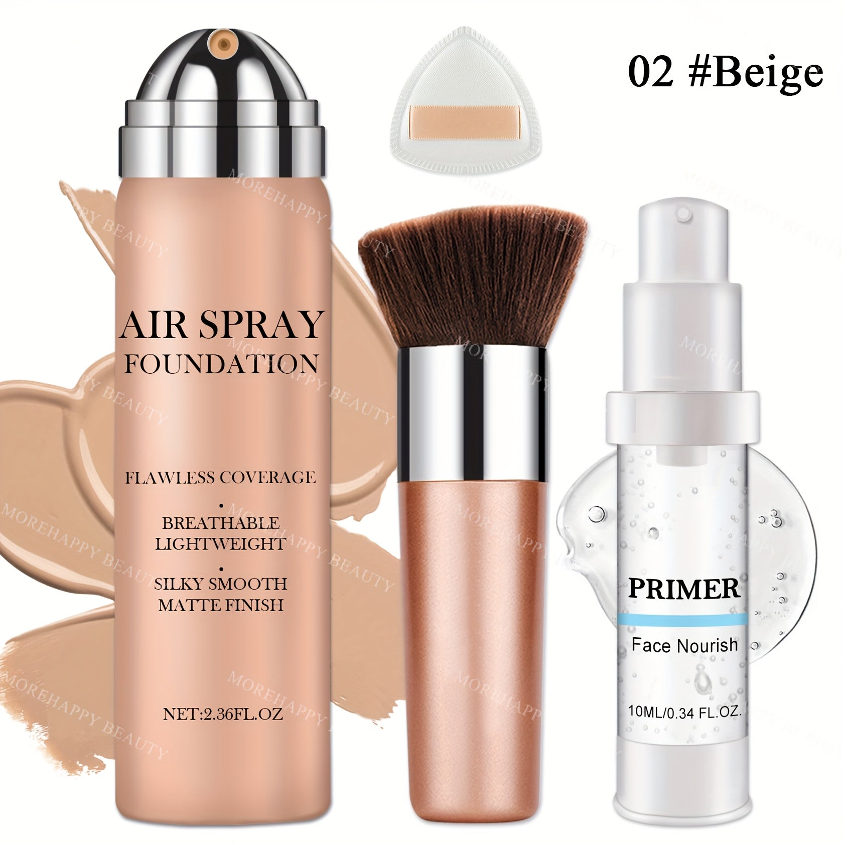 Liquid Foundation Full Coverage Set – Oil Control Moisturizing Formula + Makeup Lotion & 3 Powder Puffs – Natural, Beige & Nude Shades for All Skin Types – Concealer Foundation Kit