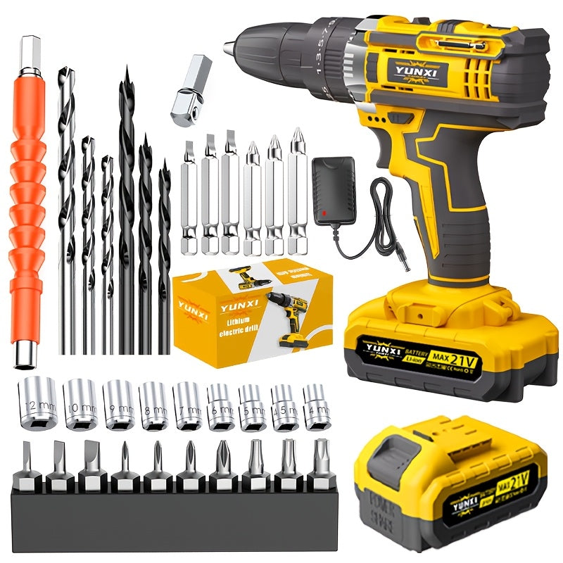 Cordless Drill Set with Work Light & Quick Charger – Multifunctional Rechargeable Wireless Portable Drill for Wood Metal Home Projects