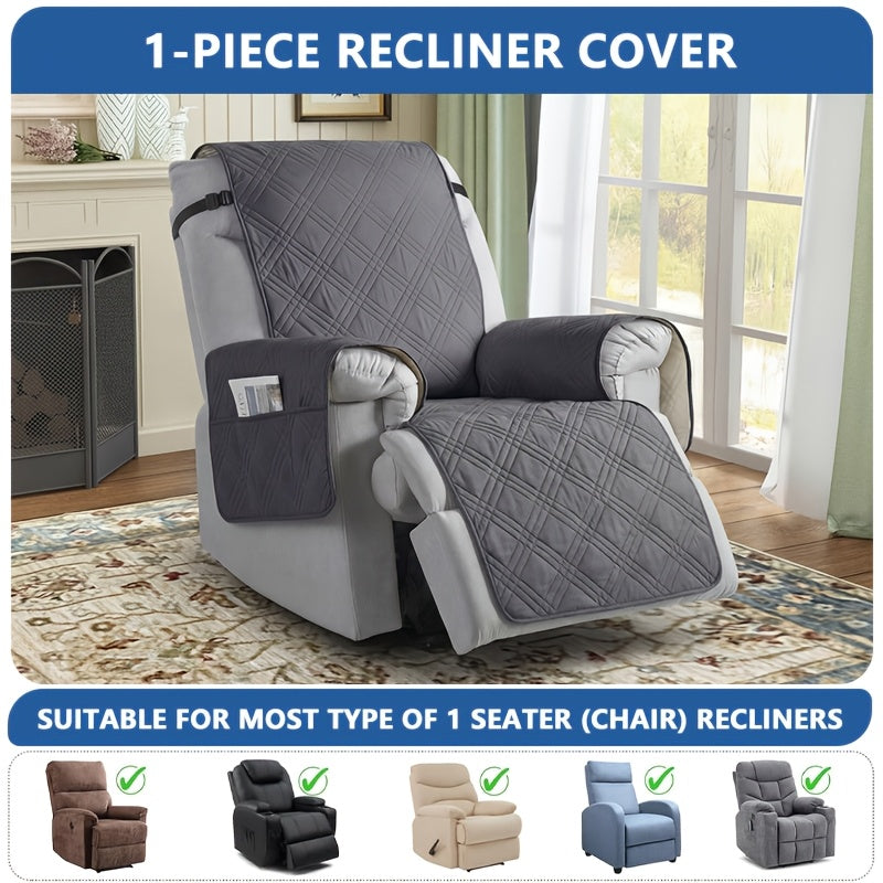 1pc High Quality Recliner Cover Sofa Cover, Quilted Sofa Recliner Cover with Pockets And Elastic Straps, Pet Scratch-Resistant Sofa Pad, Housse De Fauteuil Inclinable, Washable Furniture Protective Cover, Easy to Install, Mother's Day Home Decor.
