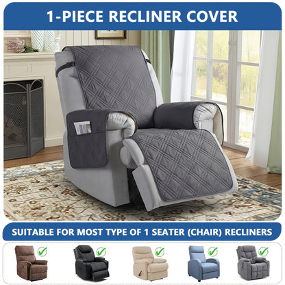 Recliner Cover Sofa Protector Quilted with Pockets & Elastic Straps, Pet Scratch-Resistant Washable Furniture Cover, Easy Install – Armchair Slipcover for Home Decor, Mother's Day Gift