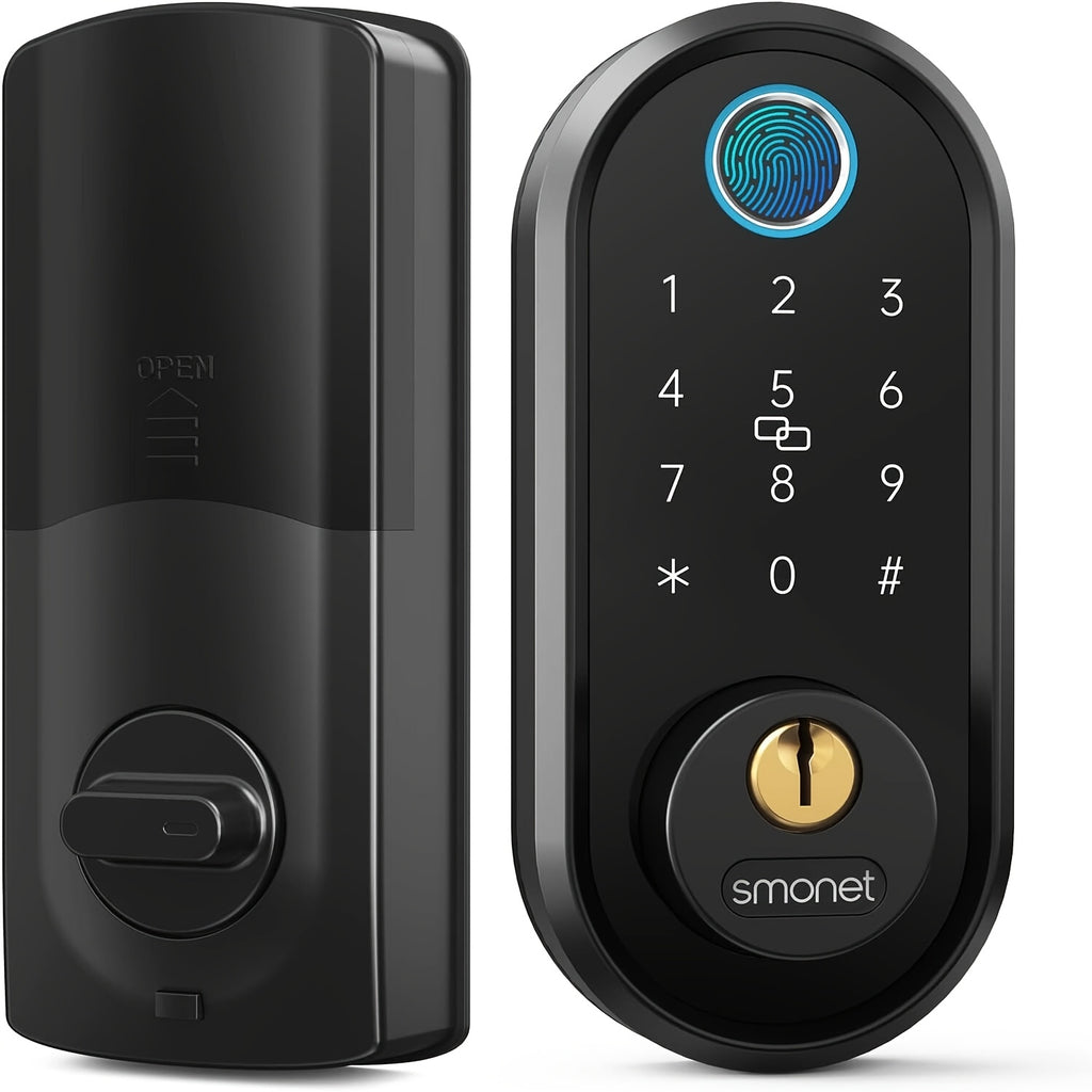 SMONET Smart Lock Front Door Fingerprint Keyless Entry Digital Keypad Deadbolt with Electronic Handle, Auto Lock & Wireless App Control — Home Exterior Door Canada