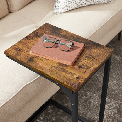 VASAGLE C-Shaped End Table with Steel Frame 11.8"x15.7"x24.4" – Slim Sofa Side Table for Living Room, Bedroom & Couch, Rustic Brown & Black, Small Bedside Snack Table Easy Assembly