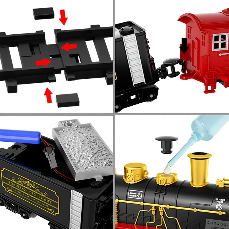 Electric Train Set for Kids Boys and Girls, Classic Christmas Train Toys, Steam Locomotive Engine, Lights & Sound, Tracks, Birthday Toy