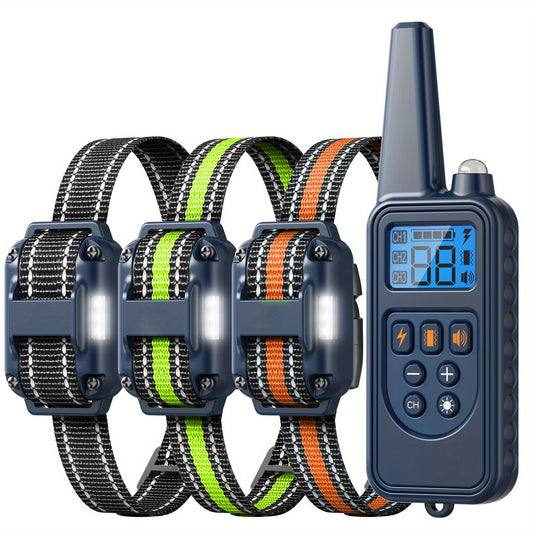 Remote-Controlled Dog Training Collar with a Range of 2600 Feet, Featuring Four Training Modes: Beep, Vibration, Safe Shock, And LED Light, Along with Three Receivers