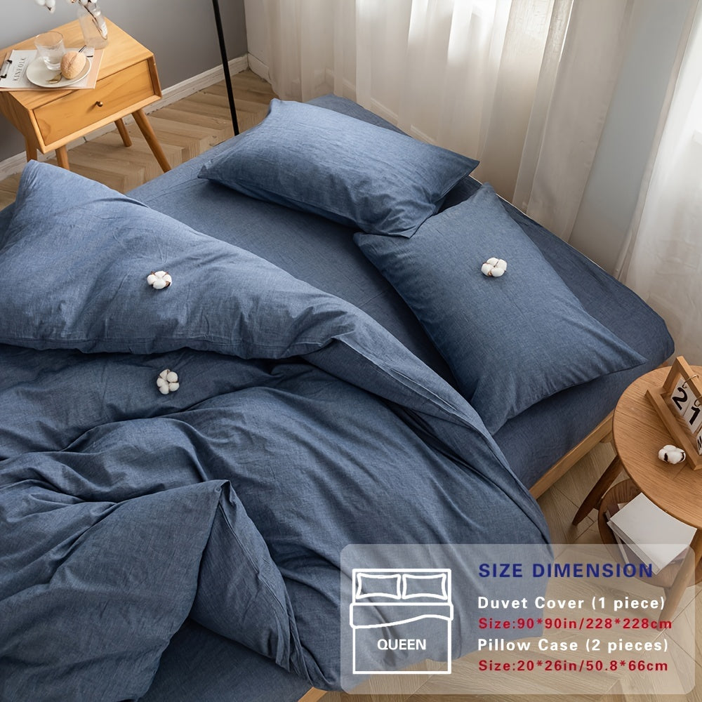 100% Washed Cotton Duvet Cover Set – Breathable, Durable & Ultra-Soft Comfy Bedding Set for All Seasons, Multiple Sizes & Colours