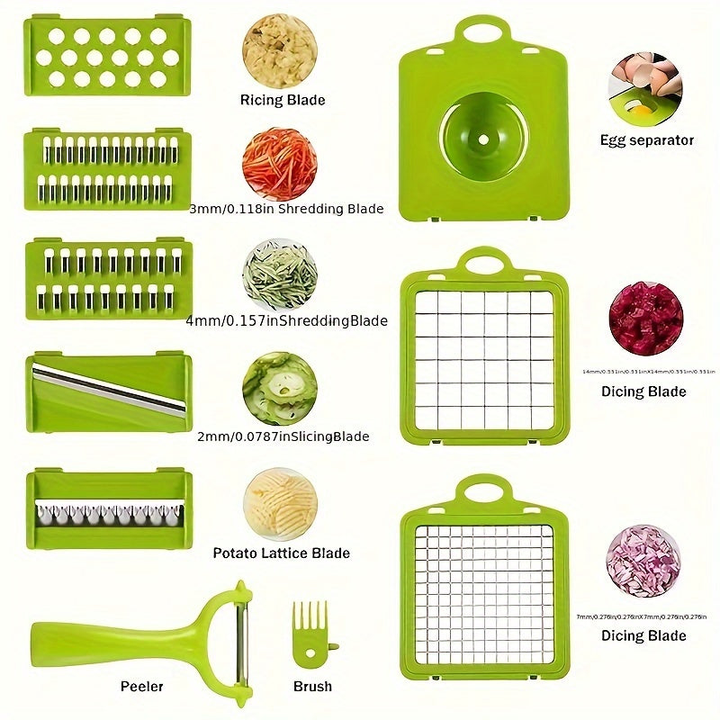 18pcs Vegetable Chopper W/Container, Cheese Grater Hand Crank, Box Mandoline Slicer Food Cutter Shredder Mandolin for Veggie Onion Salad Fruit Potato (Kitchen Gadget & Essential)