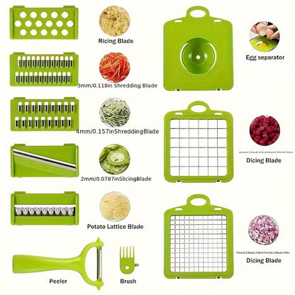 18-Piece Vegetable Chopper Set with Container – Box Grater Mandoline Slicer Food Cutter & Shredder for Onion, Salad, Fruit & Potato | Hand Crank Kitchen Gadget | ShopVora CA