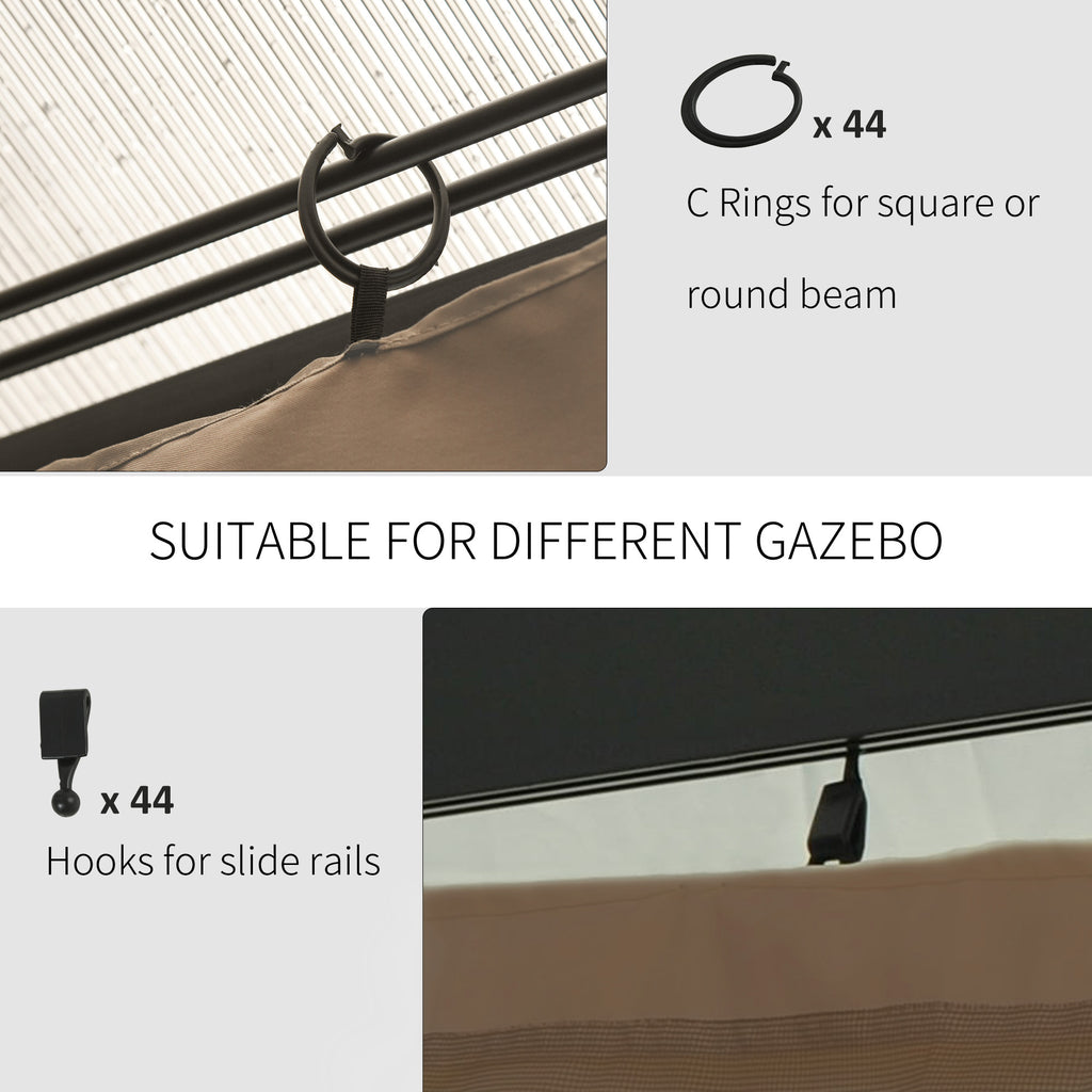 Replacement Gazebo Curtains with Zipper, 4-Panel Gazebo Privacy Side Panels Only, for 10' x 12' (3 x 3.6 M) Gazebos or Pergolas, Hooks/C-Rings Included, Brown, Outdoor Events Protection, Durable Polyester Fabric, Easy Installation
