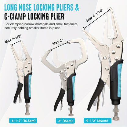 6-Piece Locking Pliers Set – Vice Grips 5", 7" & 10", Long Nose Pliers 6.5" & 9.5", C-Clamp | Professional WPM Tool Kit for Home, Auto & Workshop | ShopVora CA