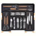 9-Compartment Heavy-Duty Plastic Drawer Organizer with Adjustable Cutlery Storage - Retractable Knife Holder, Fork & Spoon Compartments