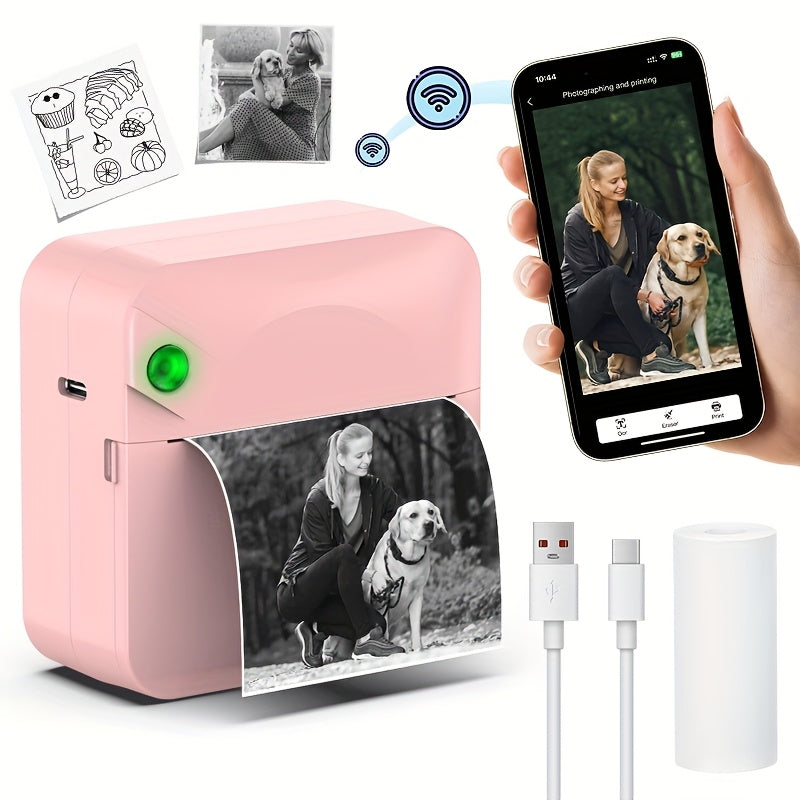 Wireless Pocket Thermal Sticker Printer Inkless with Thermal Paper Roll, Intelligent Portable Mini Printer for Photos Memos Diaries Notes Journaling Scrapbooking – iOS & Android Compatible
