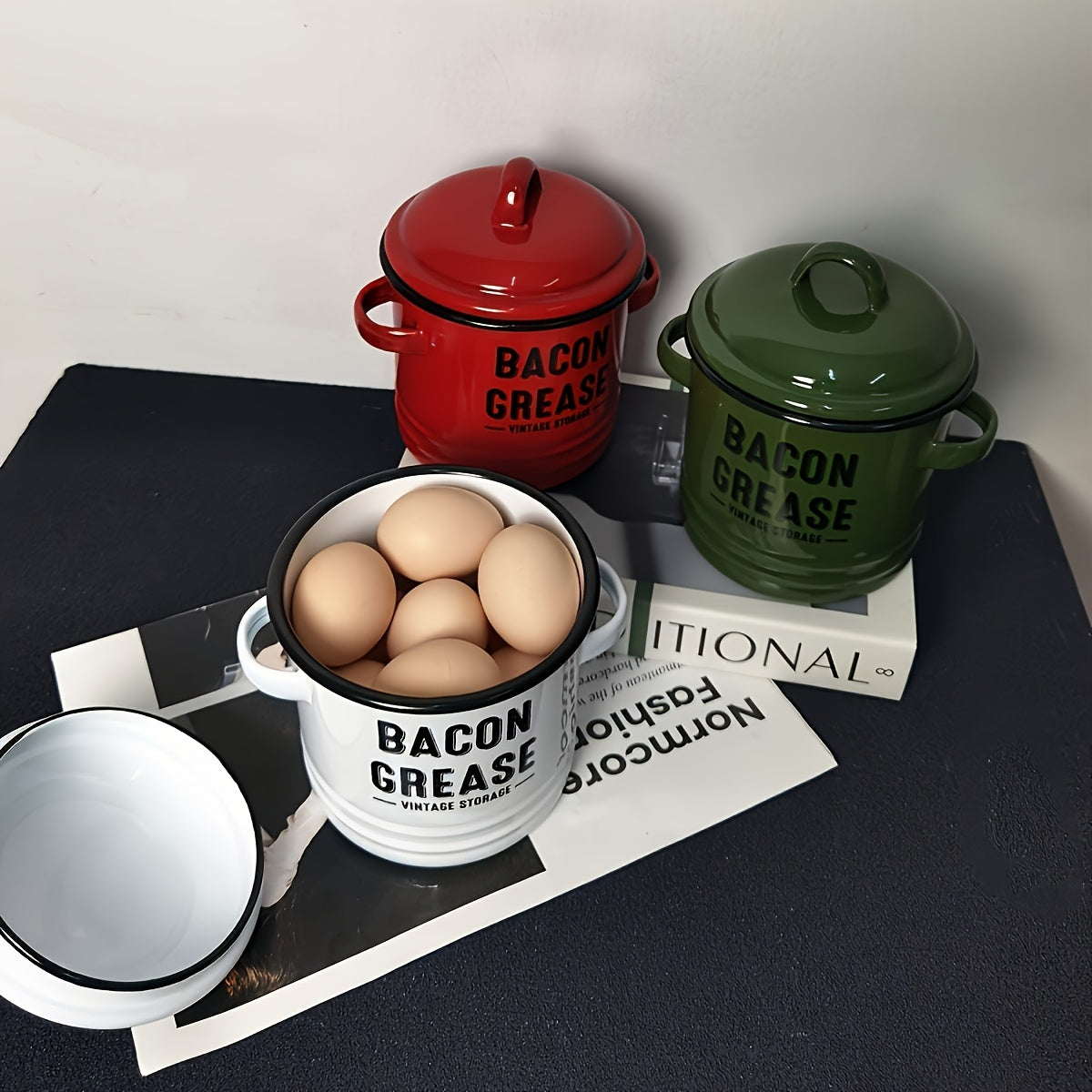Bacon Grease Container & Oil Storage Can Set – High-Temperature Safe Condiment Bottles with Filter, Spacious Food Storage for Kitchen & Outdoor Cooking, Handmade Gift Idea Canada