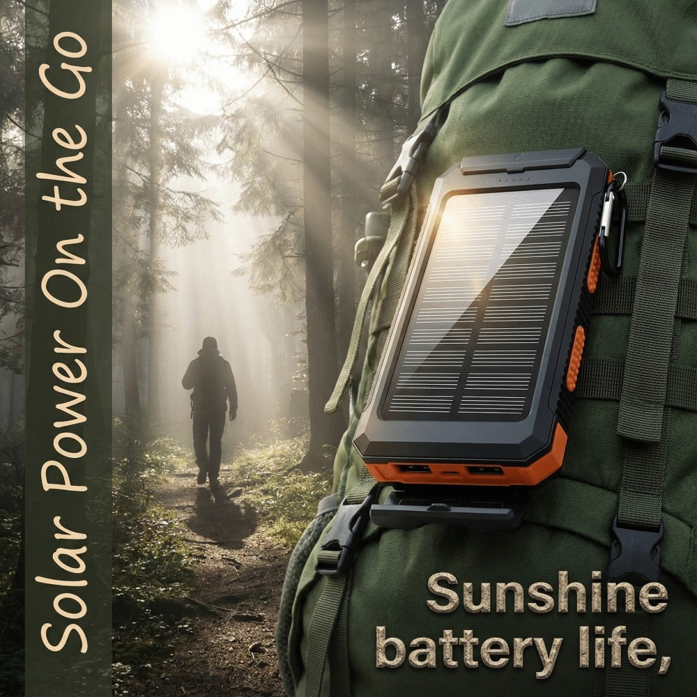 20000mAh Solar Power Bank, Portable Solar Charger with Dual 5V USB Ports, Built-in Flashlight & Compass