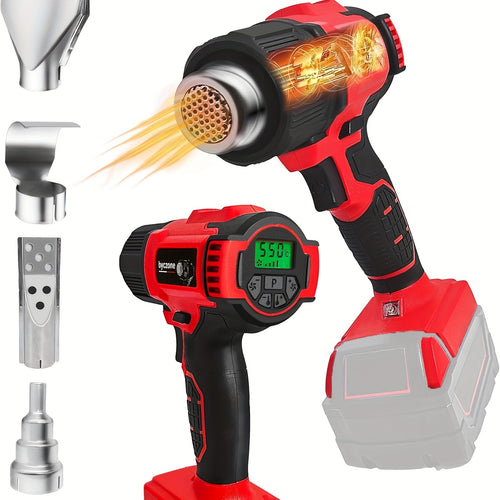 18V Cordless Heat Gun with LCD Screen, Up to 1022°F, 4 Nozzles for Shrink Wrap Crafting Paint Stripping Pipe Thawing DIY Projects (Battery Not Included)
