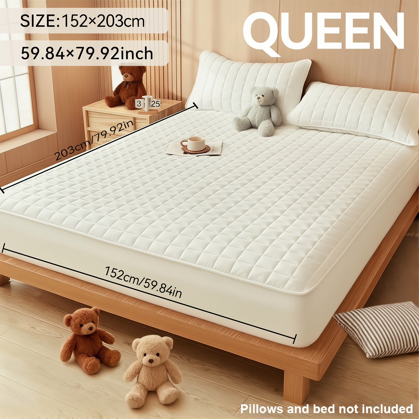 Waterproof Mattress Protector Cover Fitted Sheet Thickened Breathable Mattress Topper Pad Twin Full Queen King Size Bedroom Guest Room Hotel Comfortable Durable Bed Cover