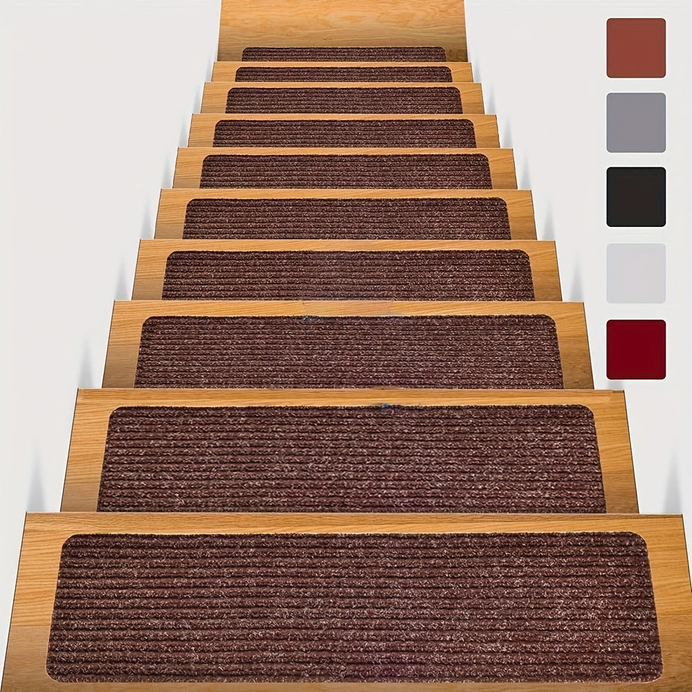 Pre-Adhesive Stair Treads Set of 15 – 8"x30" Anti-Slip Indoor Staircase Carpet Pads for Wooden Steps, Multiple Colours, Safe for Elders Kids and Dogs, Easy Peel & Stick Install