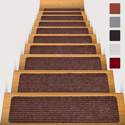 Pre-Adhesive Stair Treads Set of 15 – 8"x30" Anti-Slip Indoor Staircase Carpet Pads for Wooden Steps, Multiple Colours, Safe for Elders Kids and Dogs, Easy Peel & Stick Install