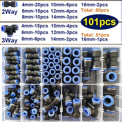 Straight Push-In Pneumatic Fittings for PU & PE Air Tubing – Quick-Connect & Quick-Release Air Hose Couplings, 4/6/8/10/12/14/16mm Sizes for Air Compressor Lines, Workshop & DIY Projects