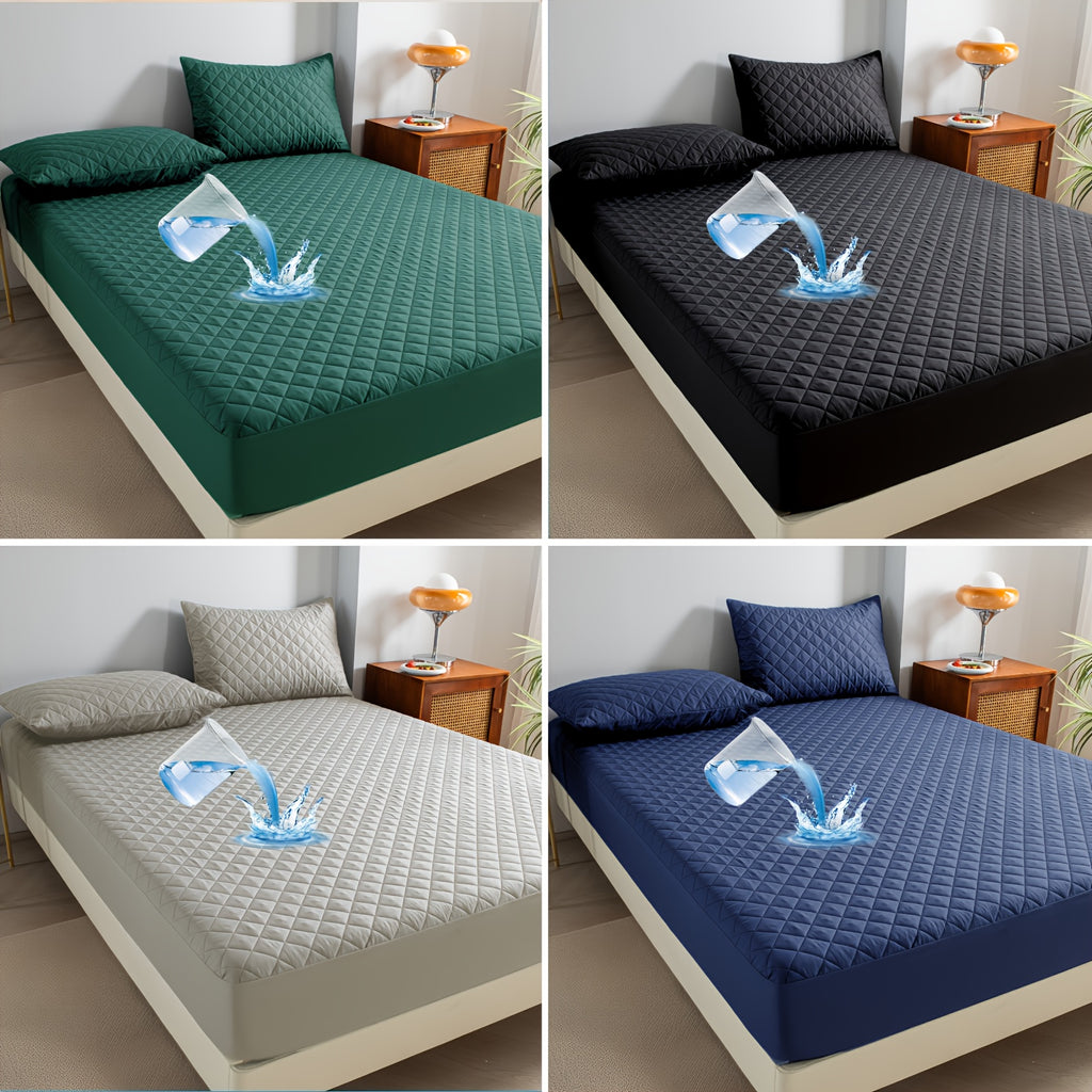 Thickened Waterproof Mattress Protector Soft Comfortable Fitted Bed Cover, Layered Insert Mattress Pad for Bedroom Guest Room Hotel, Twin Full Queen King Size, Blue Green Grey Black