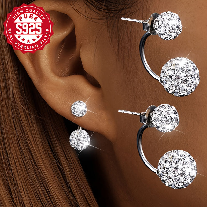 S925 Sterling Silver Sparkling Ball Stud Earrings for Women – Shiny Bling Half-Wrapped Drop Earrings, Low Allergy, Versatile for Daily Wear, Parties & Banquets | ShopVora CA