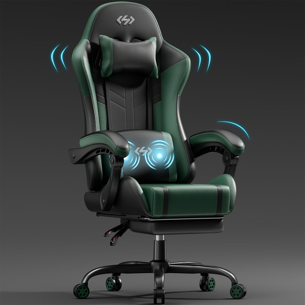 Gaming Chair with Pocket Spring Cushion, Adult Ergonomic Chair with Massage-function Lumbar Support Cushion, Height-adjustable Gaming Computer Chair, PU Leather Chair with Swivel Function, Suitable for Gaming Or Office
