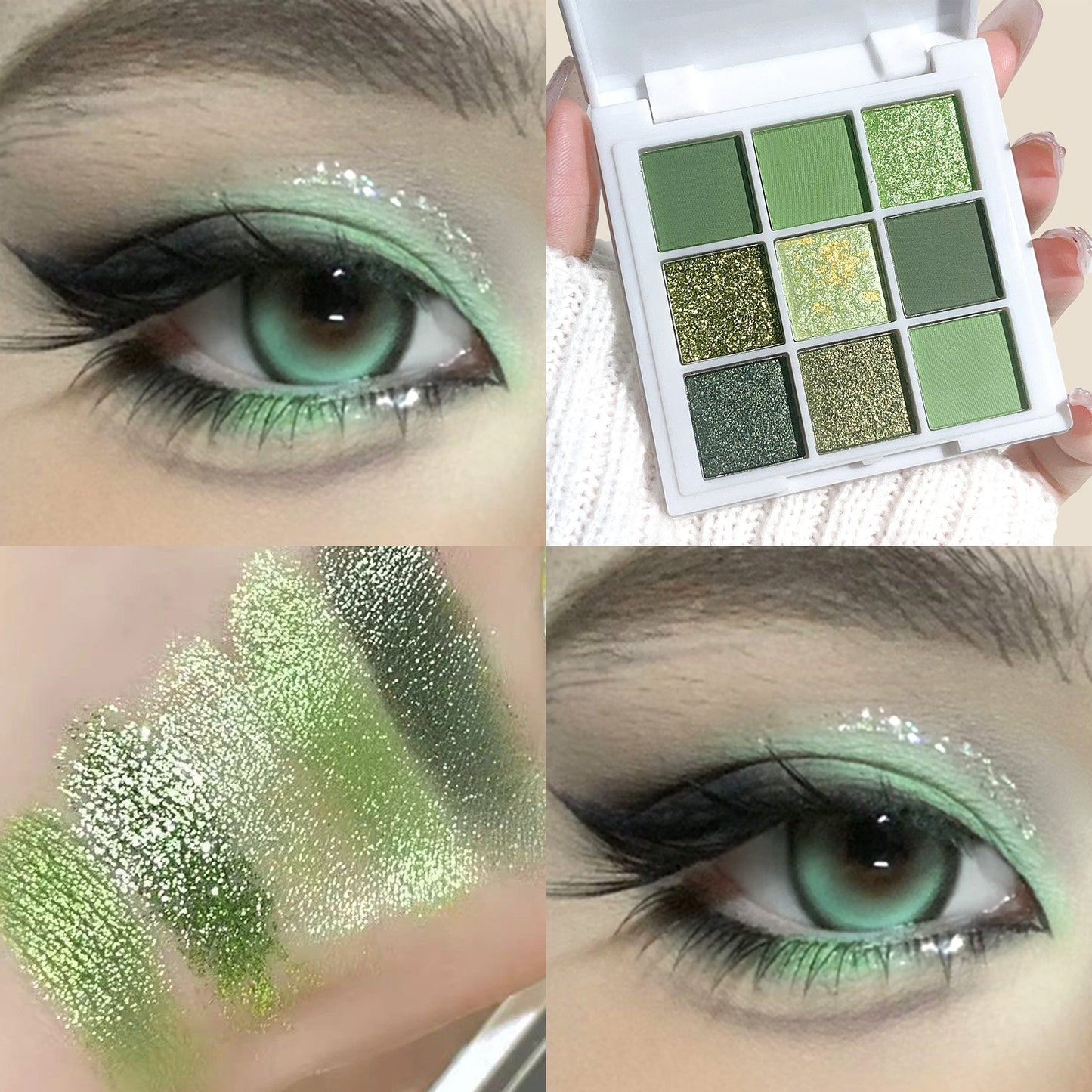 Avocado Green 9-Color Eyeshadow Palette – Highly Pigmented Matte & Shimmer Glitter Eye Makeup, Water-Resistant Long-Lasting for Festivals, Parties & Everyday Looks